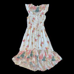 Lucky Brand Felice Floral Midi Dress W/ High/Low Hem Prairie Cottagecore NWOT